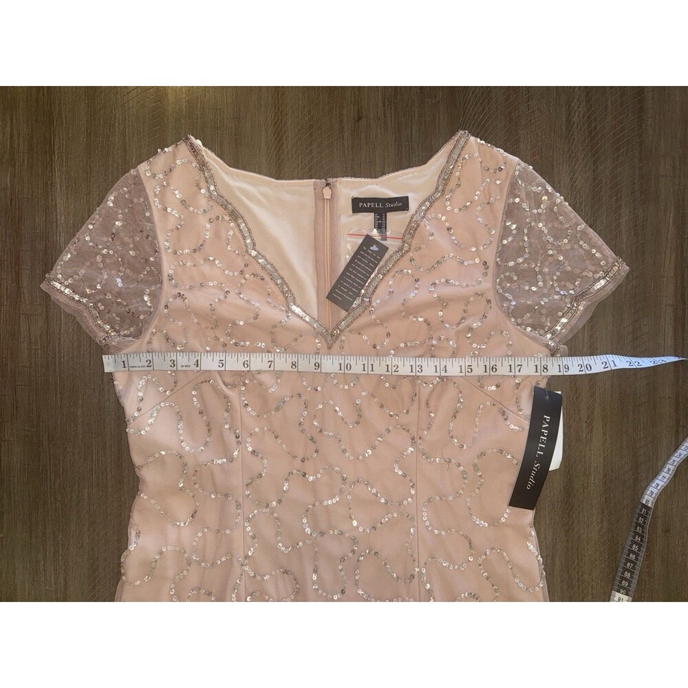 NWT Papell Studio Rose Gold Beaded Sequin Scallop Sheath Dress Size 12 NEW $129 - Picture 13 of 16